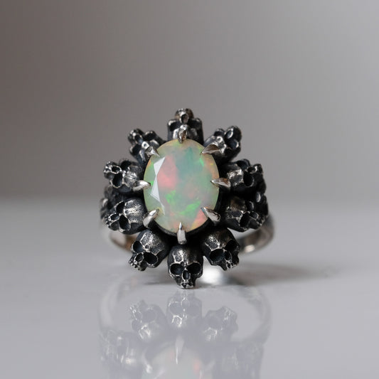 PATES white opal halo ring