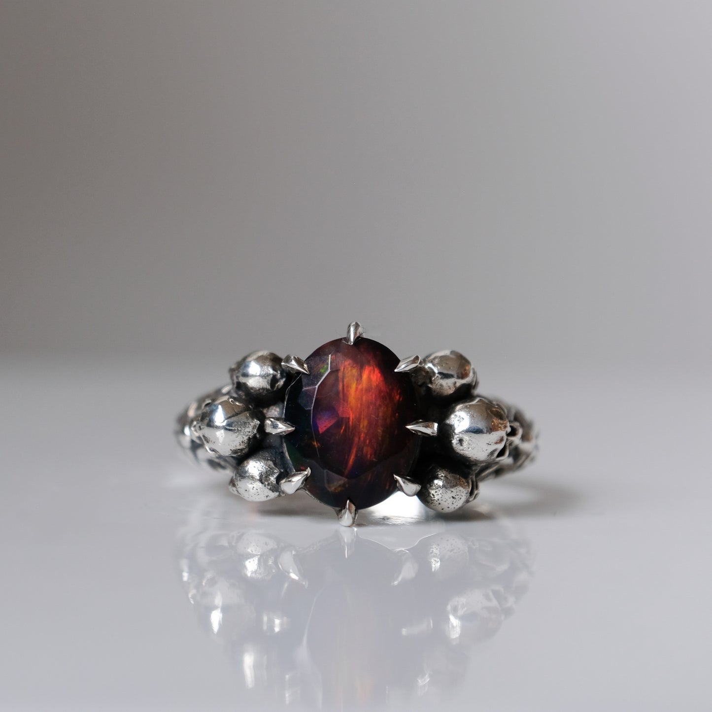 CERBERUS black opal skull ring