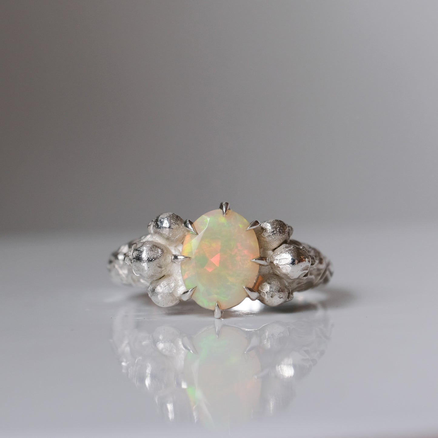 CERBERUS white opal skull ring